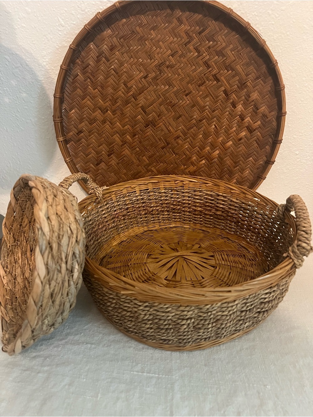 Woven Round Storage Baskets - Variety of three baskets